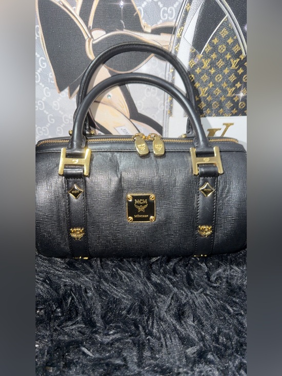 MCM Handbags - MCM Papillon Black Leather Top-Handle Satchel with Gold Hardware